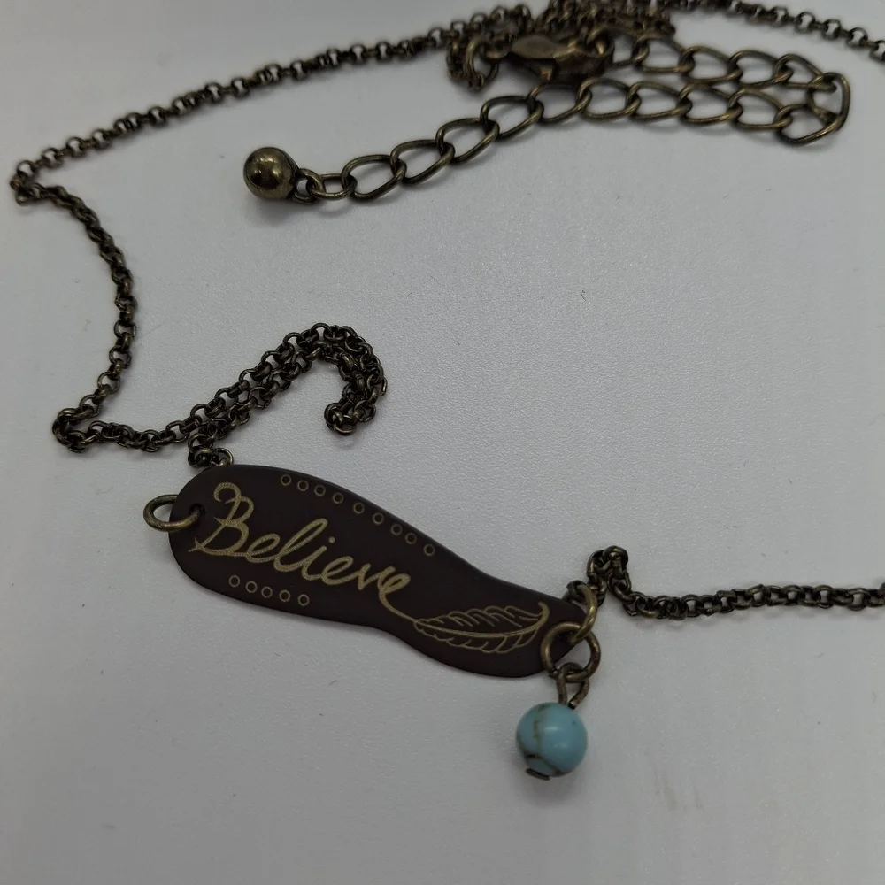 Believe Pendant Necklace with Turquoise Accent - Picture 3 of 3
